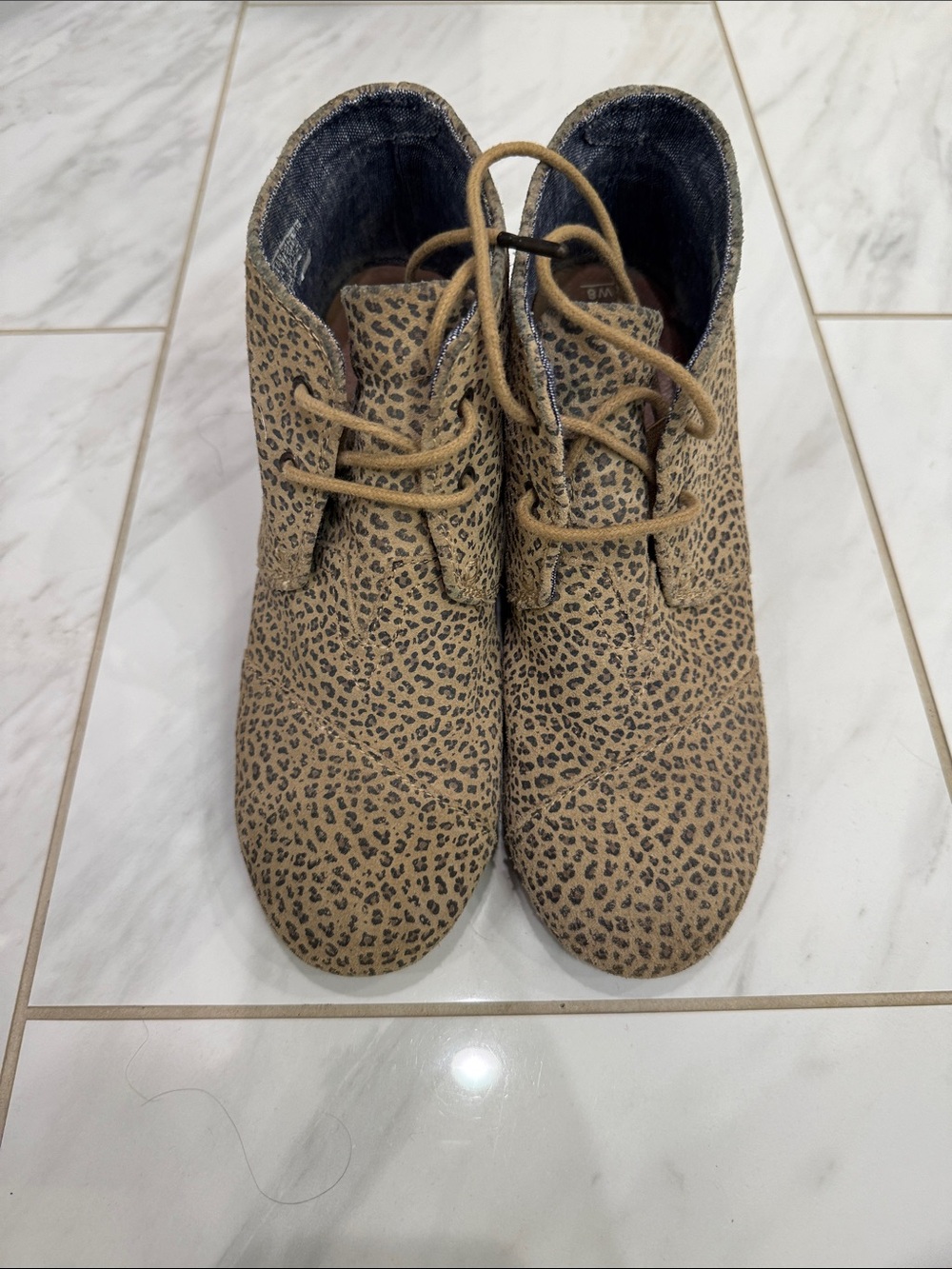 Toms Leopard-Print Ankle Wedge Booties in Tan and Black